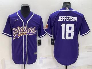 Minnesota Vikings 18 Justin Jefferson Baseball Jersey Purple