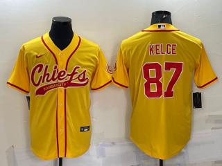 Kansas City Chiefs 87 Travis Kelce Baseball Jersey Yellow