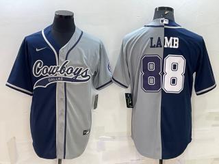 Dallas Cowboys 88 CeeDee Lamb Baseball Jersey Navy Blue and Gray