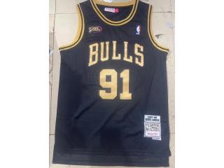 Chicago Bulls 91 Dennis Rodman Basketball Jersey Final version Retro Black Gold