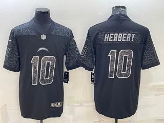 San Diego Chargers 10 Justin Herbert Football Jersey Black Reflector