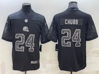 Cleveland Browns 24 Nick Chubb Football Jersey Black Reflector