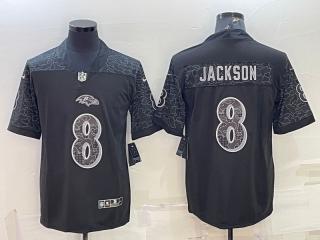 Baltimore Ravens 8 Lamar Jackson Football Jersey Black Reflector