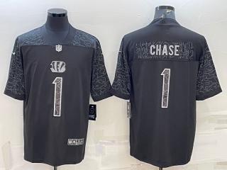Cincinnati Bengals 1 Ja'Marr Chase Football Jersey Black Reflector