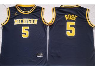 Michigan Wolverines 5 Jalen Rose College Basketball Jersey Navy Blue
