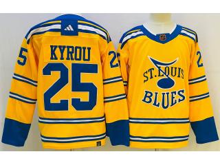 Adidas St. Louis Blues 25 Jordan Kyrou Ice Hockey Jersey Yellow