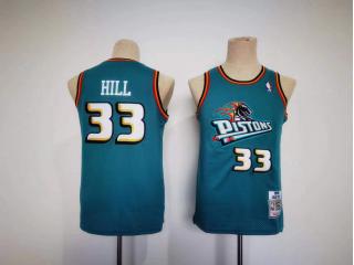 Youth Detroit Pistons 33 Grant Hill Basketball Jersey Green Retro