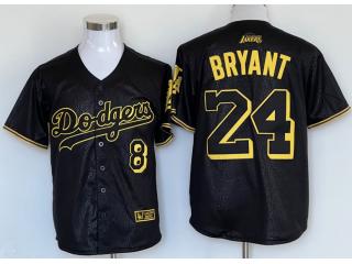 Los Angeles Dodgers 8 and 24  Kobe Bryant Baseball Jersey Black Snake skin fabric