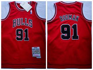 Youth Chicago Bulls 91 Dennis Rodman Basketball Jersey Red Retro