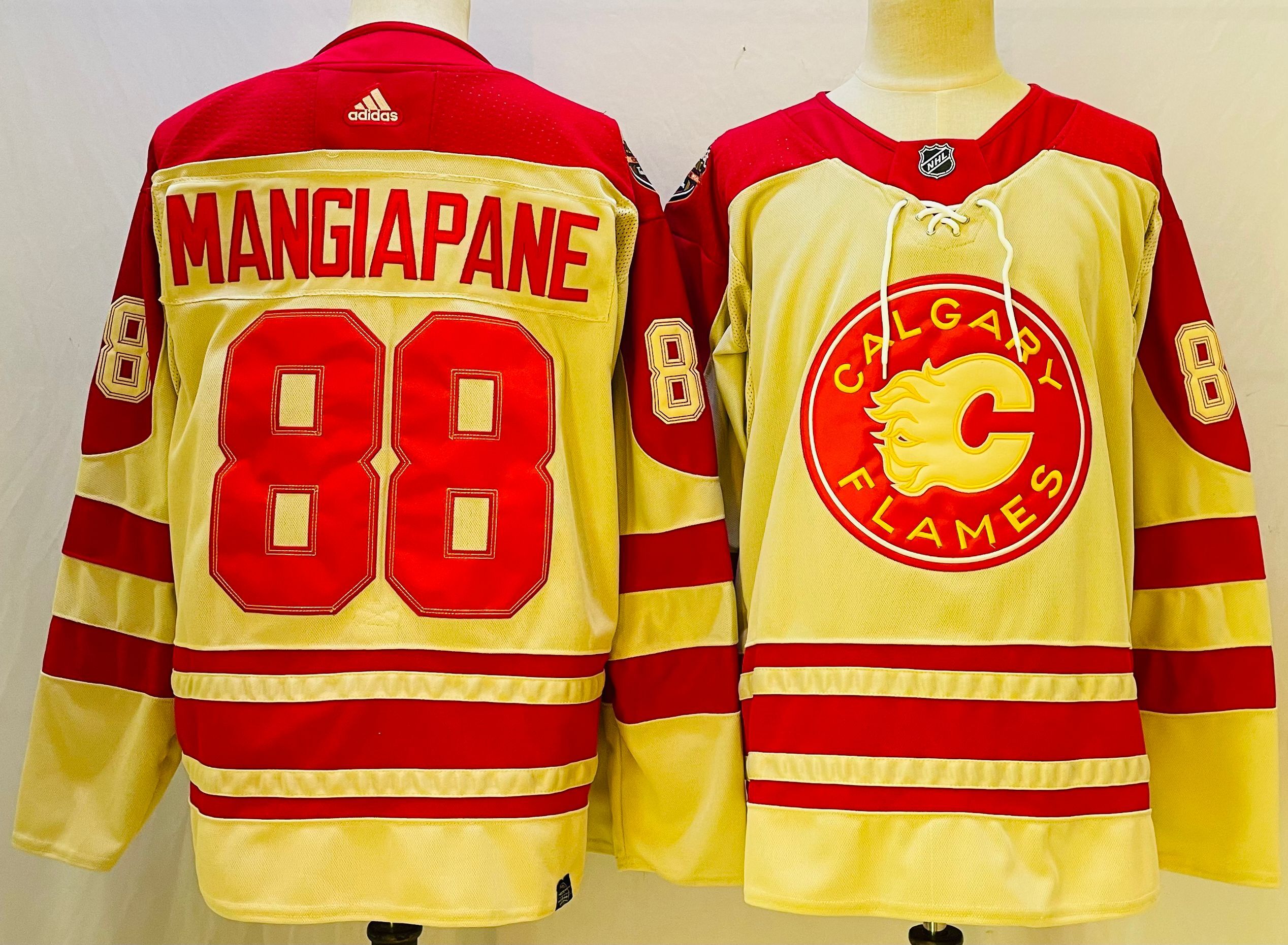 Adidas Calgary Flames 88 Andrew Mangiapane Ice Hockey Jersey Beige