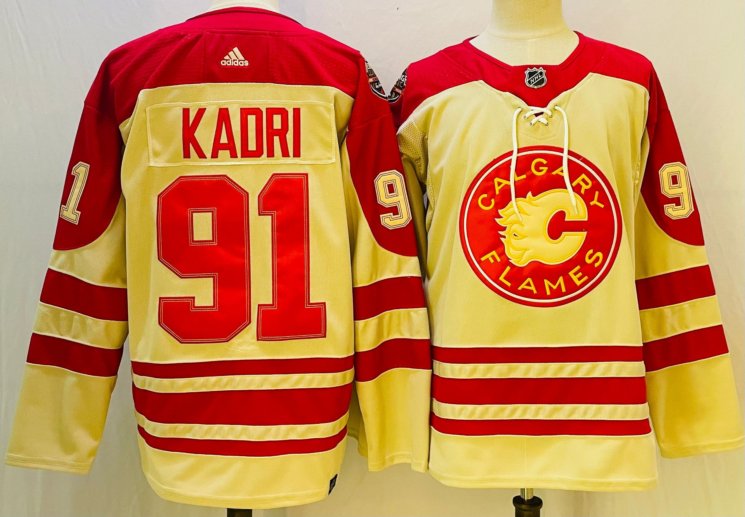 Adidas Calgary Flames 91 Nazem Kadri Ice Hockey Jersey Beige 