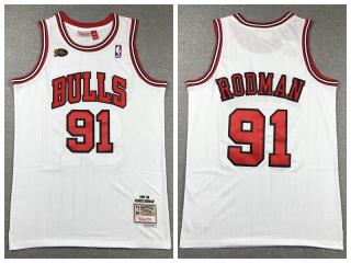 Chicago Bulls 91 Dennis Rodman Basketball Jersey White Retro Final version