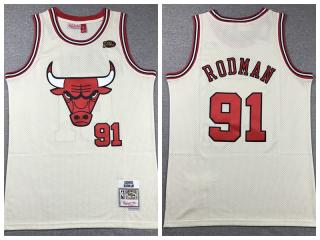Chicago Bulls 91 Dennis Rodman Basketball Jersey Cream Retro