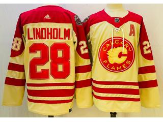 Adidas Calgary Flames 28 Elias Lindholm Ice Hockey Jersey Beige 