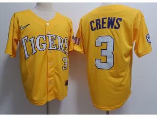 LSU Tigers 3 Dylan Crews College Baseball Jersey Yellow
