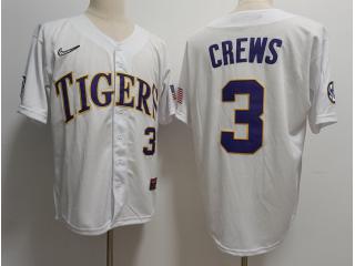 LSU Tigers 3 Dylan Crews College Baseball Jersey White