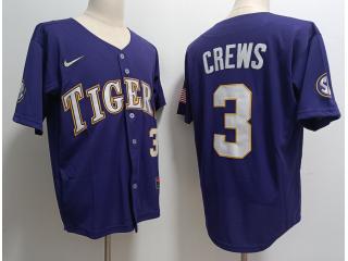 LSU Tigers 3 Dylan Crews College Baseball Jersey Purple