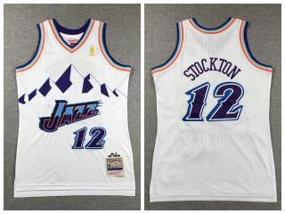 Youth Utah Jazz 12 John Stockton Basketball Jersey White Retro